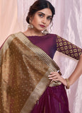 Wine Organza Silk Embroidered Party Wear Saree