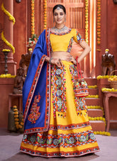 Yellow Art Silk Adorable Gamthi Work Navratri Lehenga Choli