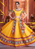 Yellow Art Silk Adorable Gamthi Work Navratri Lehenga Choli