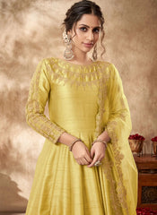 Yellow Art Silk Zari Embroidery Anarkali Dress