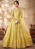Yellow Art Silk Zari Embroidery Anarkali Dress