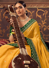 Yellow Chinnon Saree In Zari Embroidery and Stone Work