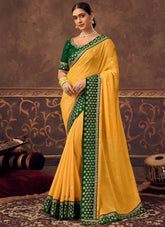 Yellow Chinnon Saree In Zari Embroidery and Stone Work
