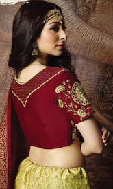 Yellow Color Embroidered Weaved Jacquard Silk Lehenga Choli For Women