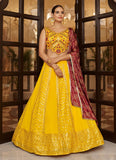 Yellow Georgette Embroidered Lehenga With Gajji Silk Dupatta