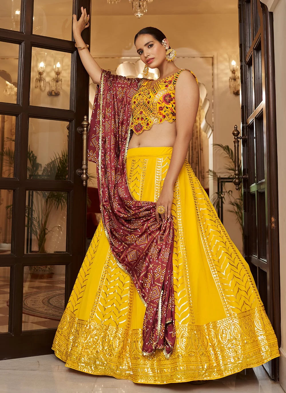 Yellow Georgette Embroidered Lehenga With Gajji Silk Dupatta