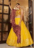 Yellow Georgette Embroidered Lehenga With Gajji Silk Dupatta