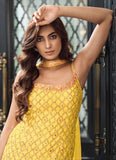 Yellow Georgette Embroidered Sharara Salwar Suit