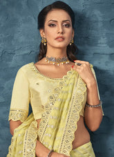 Yellow Jacquard Partywear designer Saree
