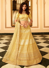 Yellow Resham And Gota Work Organza Wedding Lehenga Choli