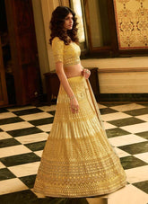 Yellow Resham And Gota Work Organza Wedding Lehenga Choli