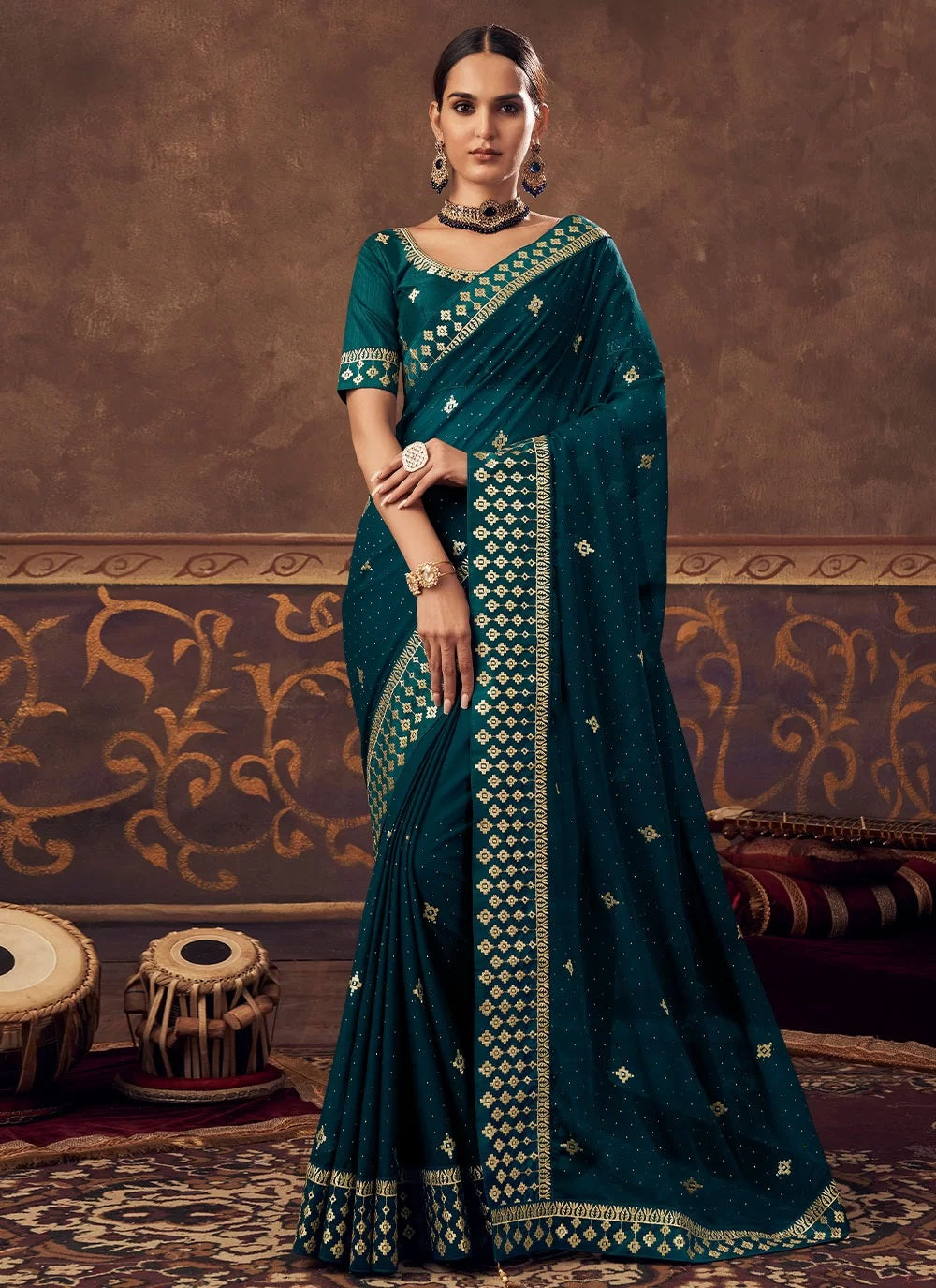 Zari Work Blue Saree
