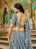 Dusty Blue Marvella Lehenga – Wedding & Festive Wear - Gunj Fashion