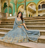 Dusty Blue Marvella Lehenga – Wedding & Festive Wear - Gunj Fashion