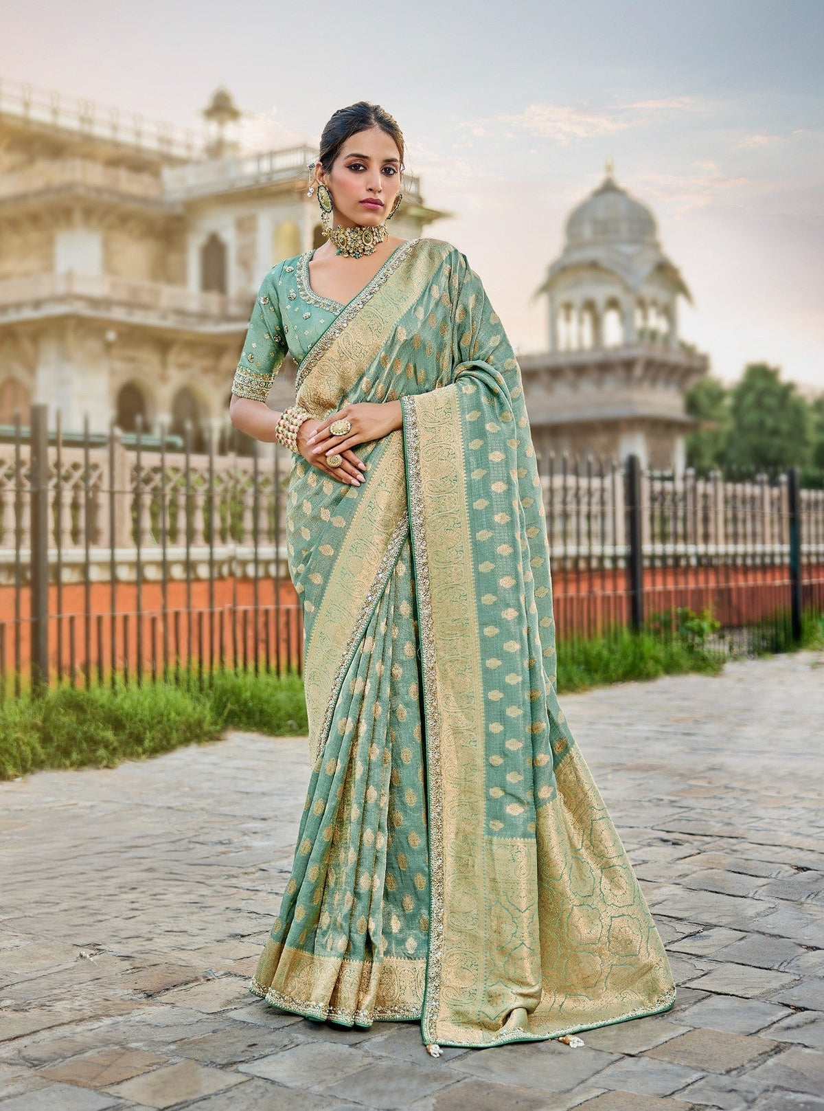 Pastel Green Viscose Saree – Soft & Elegant - Gunj Fashion