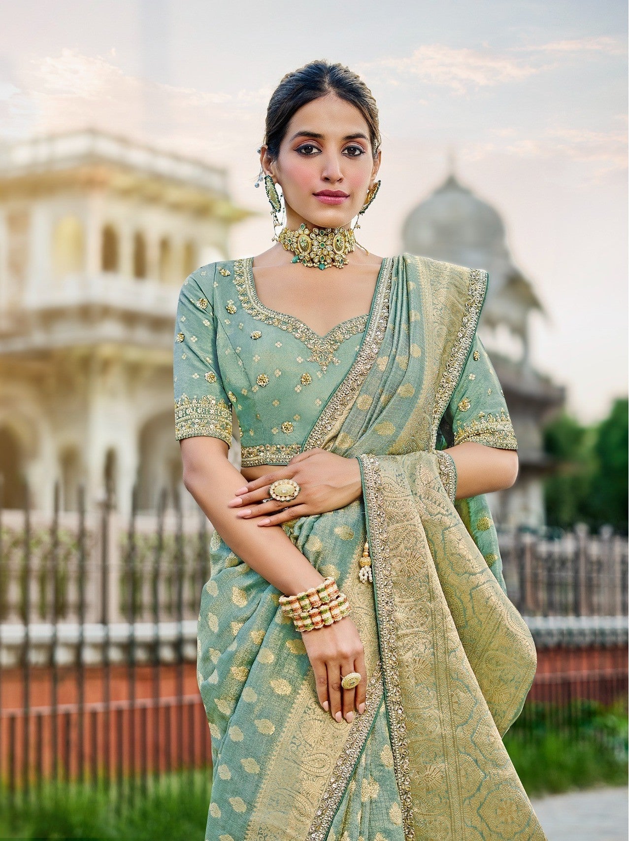 Pastel Green Viscose Saree – Soft & Elegant - Gunj Fashion