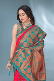 Pink Polka Paithani Silk Contrast Zari Woven Saree with Unstitched Blouse