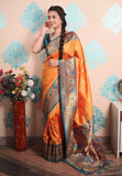 Orange Zari Woven Peacock Paithani Silk Saree