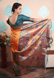 Orange Zari Woven Peacock Paithani Silk Saree