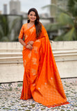 Orange Soft Silk Dual Zari Woven Saree with Nandi Border