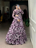 Coffee Color Printed With Hotfix Tubby Silk Lehenga Choli