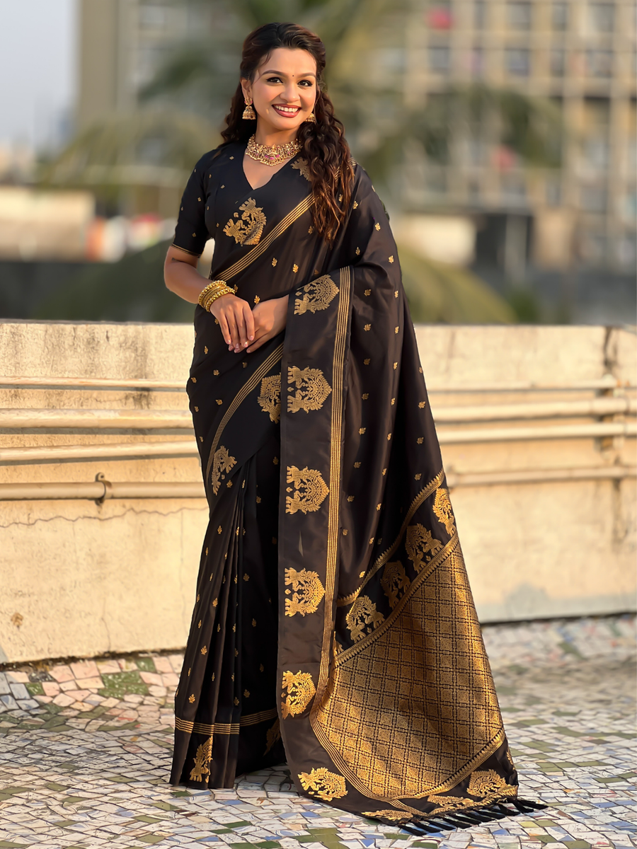 Black Soft Silk Traditional Zari Woven Saree