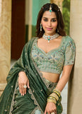 Elegant Mint Green Tissue Lehenga-Wedding & Festive Wear - Gunj Fashion