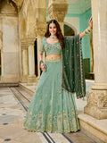 Elegant Mint Green Tissue Lehenga-Wedding & Festive Wear - Gunj Fashion