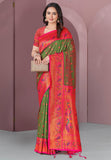 Mehendi Green Original Meenakari Paithani Silk Zari Woven Saree