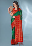 Green with Red Polka Paithani Silk Contrast Zari Woven Saree with Unstitched Blouse