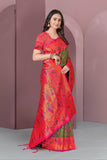 Mehendi Green Original Meenakari Paithani Silk Zari Woven Saree