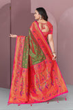 Mehendi Green Original Meenakari Paithani Silk Zari Woven Saree