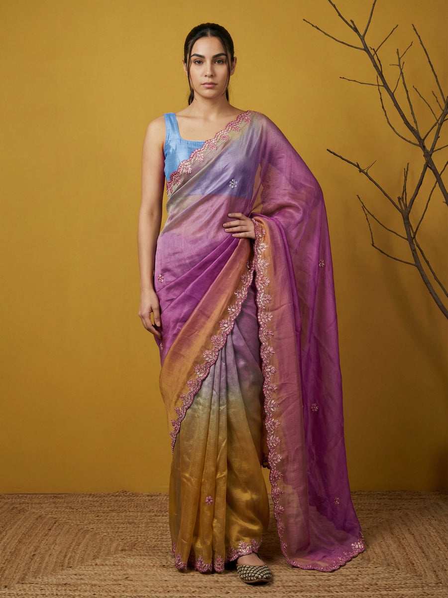 fendy satin designer saree with intricate gotapatti embroidery work