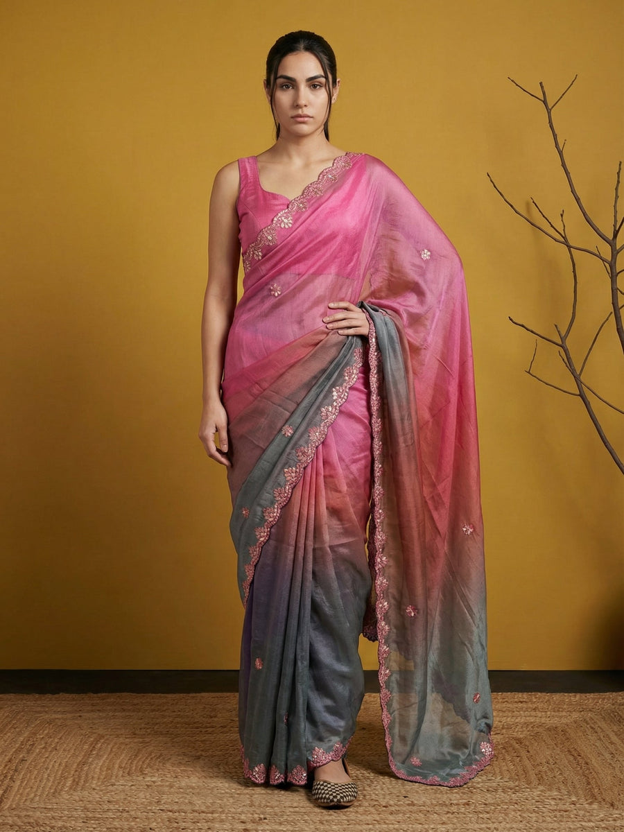 fendy satin designer saree with intricate gotapatti embroidery work