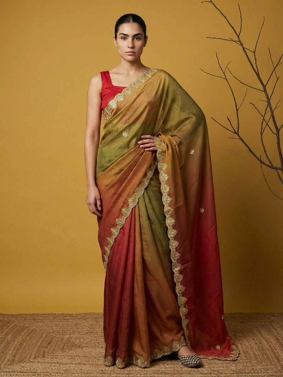party wear fendy satin saree with intricate gotapatti embroidery