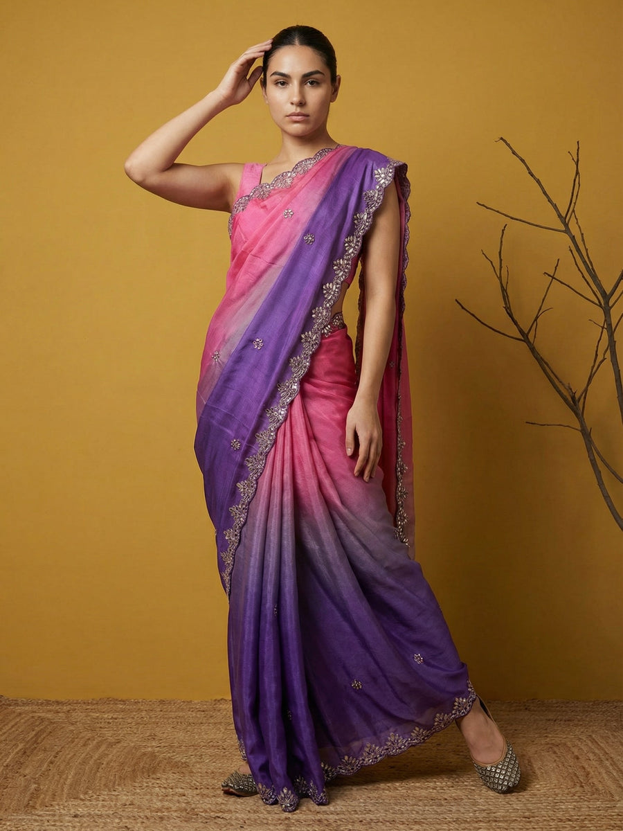 fendy satin designer saree with intricate gotapatti work