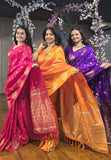 Pink Soft Silk Dual Zari Woven Saree with Peacock Border