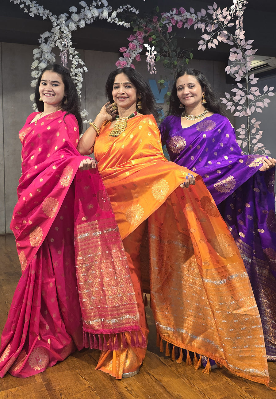 Purple Soft Silk Dual Zari Woven Saree with Peacock Border