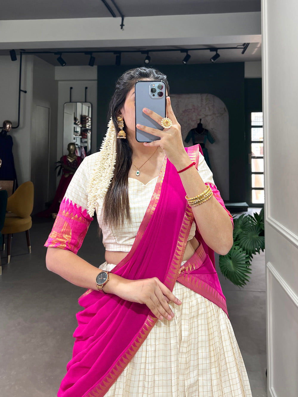 Pink Color Chex With Zari Weaving Work Poly Cotton Lehenga Choli
