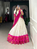 Pink Color Chex With Zari Weaving Work Poly Cotton Lehenga Choli