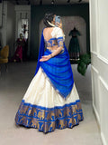 Royal Blue Color Chex With Zari Weaving Work Poly Cotton Pattu Lehenga Choli