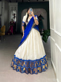 Royal Blue Color Chex With Zari Weaving Work Poly Cotton Pattu Lehenga Choli