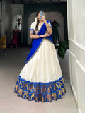 Royal Blue Color Chex With Zari Weaving Work Poly Cotton Pattu Lehenga Choli