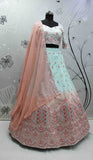 Sky Art Silk Lehenga featuring Thread and Sequins Embroidery and Mirror Work