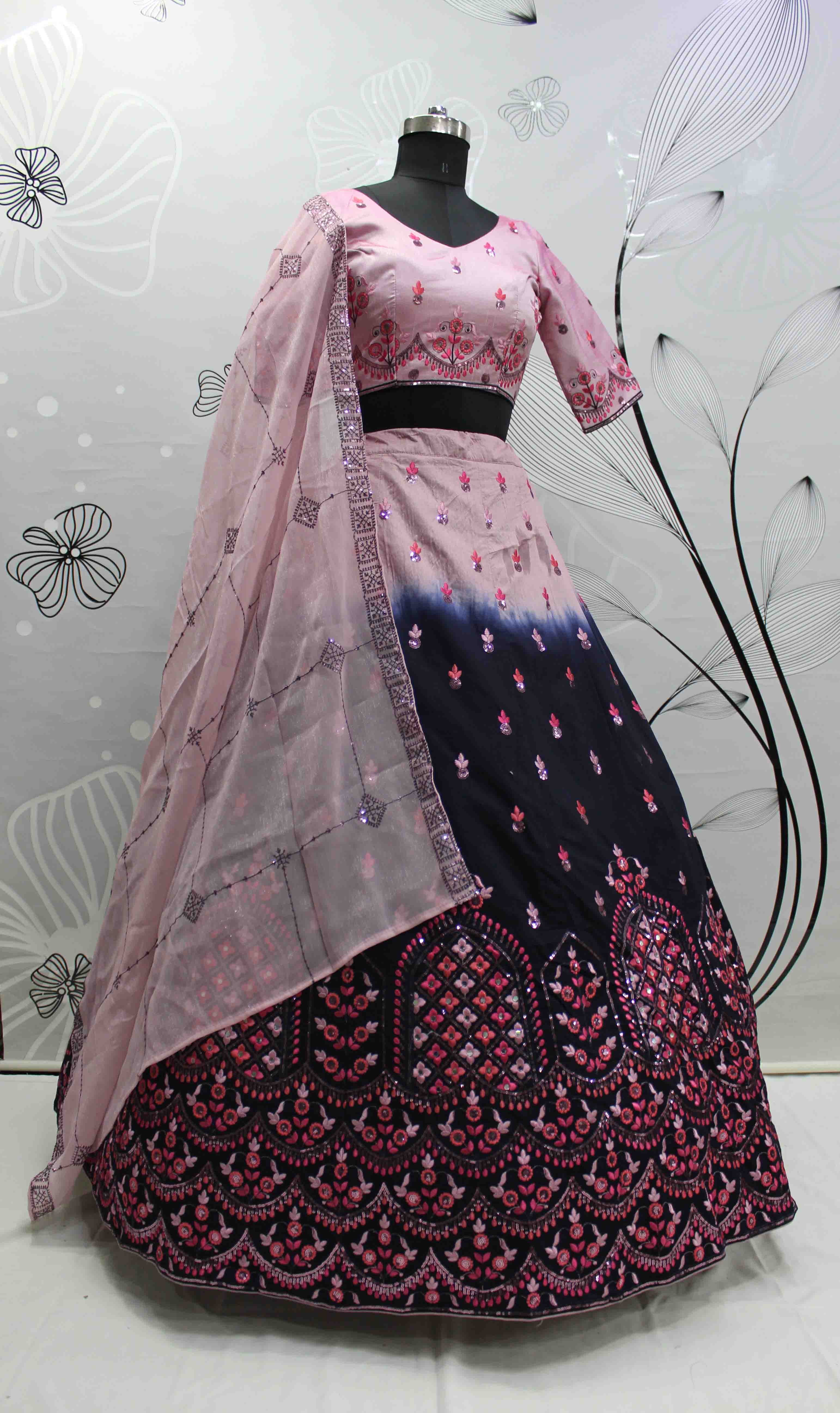 Elegant Dusty Pink Art Silk Lehenga with Georgette Dupatta featuring Thread and Sequins Embroidery