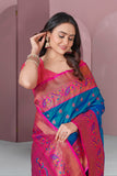 Blue Original Meenakari Paithani Silk Zari Woven Saree
