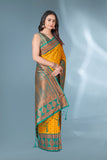 Yellow Polka Paithani Silk Contrast Zari Woven Saree with Unstitched Blouse