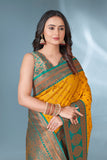 Yellow Polka Paithani Silk Contrast Zari Woven Saree with Unstitched Blouse