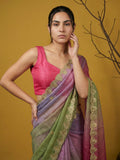 designer satin saree with cutwork piping border and modern finish