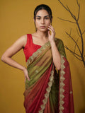 elegant satin saree with cutwork piping border for parties